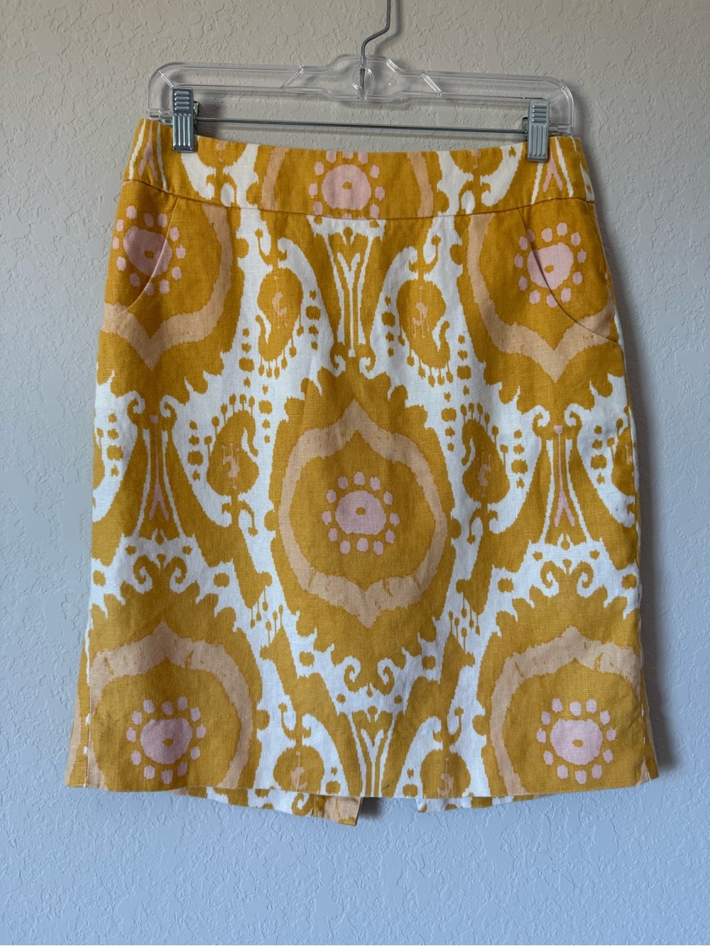J. Crew Mustard, White & Blush Patterned Pencil Skirt